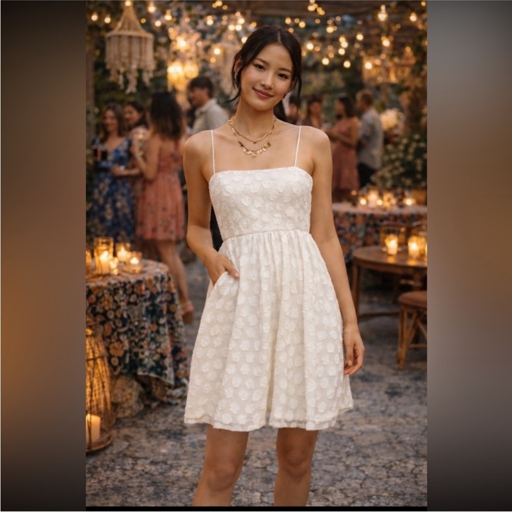 Anthropologie Cream Eyelet Mini Dress